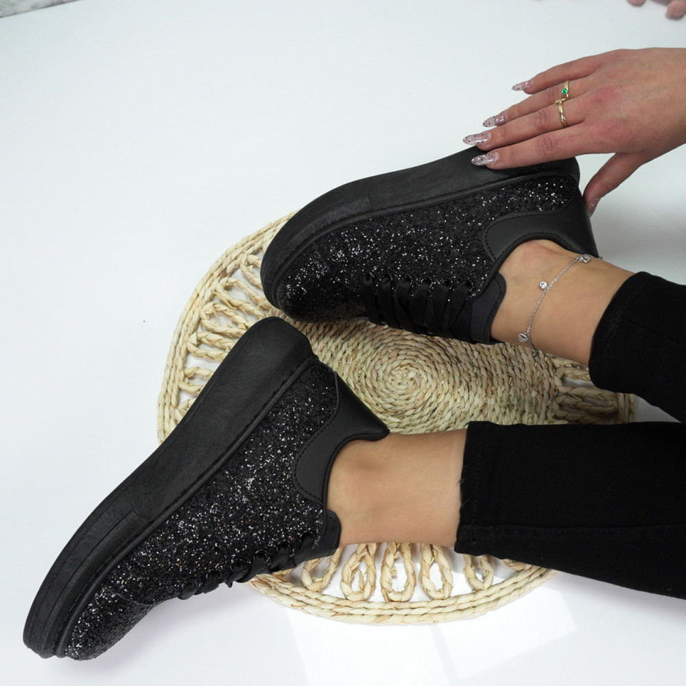 Pantofi sport dama, cu sclipici, platforma joasa, model Bery, culoare  Negru, Marimea 36 | arhiva Okazii.ro