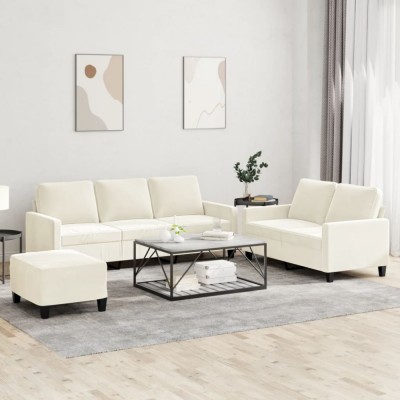 vidaXL Set de canapele cu perne, 3 piese, crem, catifea 3201534 foto