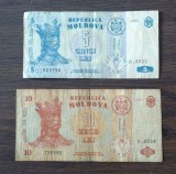 Lot 2 Bancnote Moldova - 5 si 10 Lei 1995 - An rar
