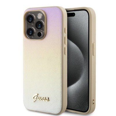 Husa pentru iPhone 15 Pro Max - Saffiano Iridescent Script (GUHCP15XPSAIRSD) - Gold foto