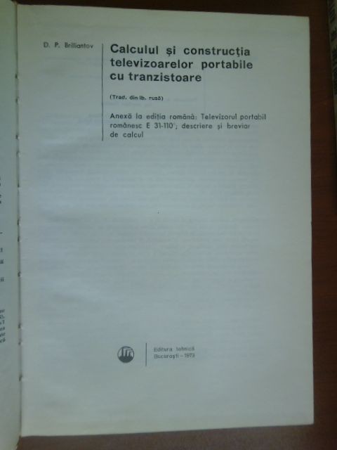 Calculul si constructia televizoarelor portabile cu tranzistoare