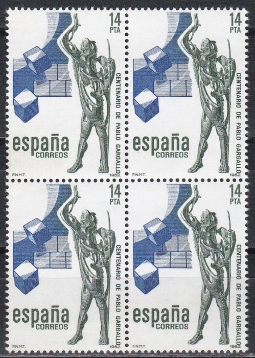 Spania 1982 - A 100-a aniversare a lui Pablo Gargallo, 1881-1934, Bloc de 4, MNH