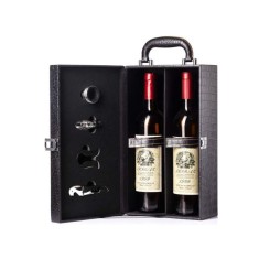 Set Cutie de vin Deluxe, pentru 2 sticle, cu accesorii de vin incluse, piele elecologica, design sarpe