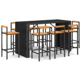 Cumpara ieftin Set bar pentru gradina, 9 piese, negru, poliratan/lemn acacia