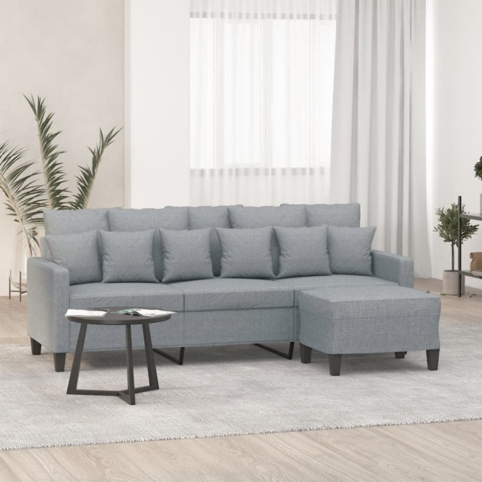 Gossi canapea cu 3 locuri si taburet, gri deschis, 180 cm, textil