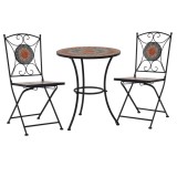 Set bistro mozaic, 3 piese, portocaliu/gri, placă ceramică