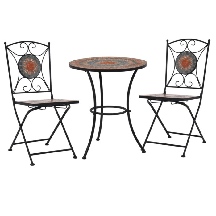 vidaXL Set bistro mozaic, 3 piese, portocaliu/gri, placă ceramică 279691
