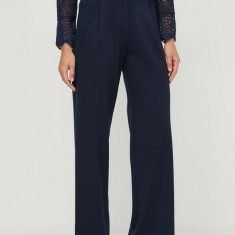 Marella pantaloni femei, culoarea bleumarin, lat, high waist 2413780000000