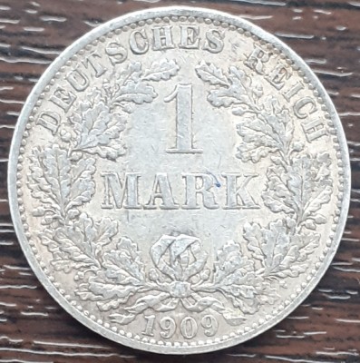 (A464) MONEDA DIN ARGINT GERMANIA - 1 MARK 1909, LIT. A, LUCIU DE BATERE foto