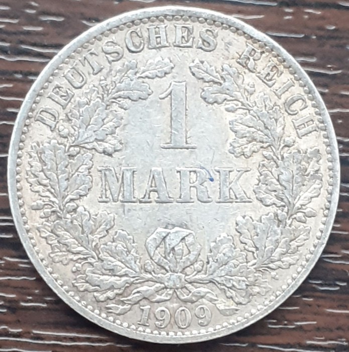 (A464) MONEDA DIN ARGINT GERMANIA - 1 MARK 1909, LIT. A, LUCIU DE BATERE