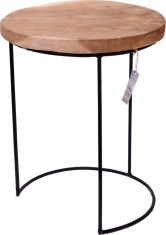 Masa cu blat din lemn de Teak, cu picioare din metal, diametru 38 cm, inaltime 45 cm foto