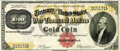 1000 dolari 1882 Reproducere Bancnota USD , Dimensiune reala 1:1 foto