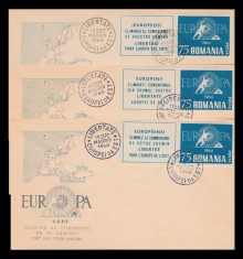 1960 Exil Romania - Emisiunea 22, 3 FDC Europa perechi dantelate cu vignete trilingve