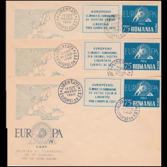 1960 Exil Romania, 3 FDC Europa perechi dt. cu vignete trilingve, Emisiunea 22