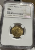 5 Lei 1930 Paris, Romania, NGC MS63