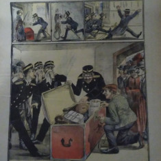 Ziarul Veselia : CUFĂRUL MISTERIOS DIN GARA DE NORD - gravură, 1910