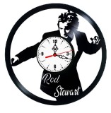 Ceas de perete din disc vinil, Tematică Rod Stewart, Design Legendă Rock &amp; Pop cu Portret și Nume, Negru, 30 cm
