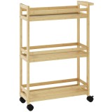 HOMCOM Raft de Baie din Bambus cu 3 Niveluri, Carucior Organizator cu Roți pentru Bucătărie, Baie, Living, 55 x 20 x 75 cm - Natural | Aosom Romania