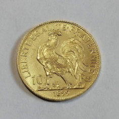 Replică 1/1 moneda 10 francs 1899, 1900, 1909 "cocoșel"