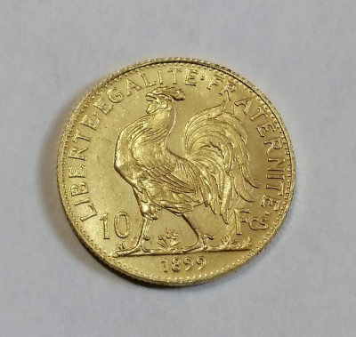 Replică 1/1 moneda 10 francs 1899, 1900, 1909 &amp;quot;cocoșel&amp;quot; foto