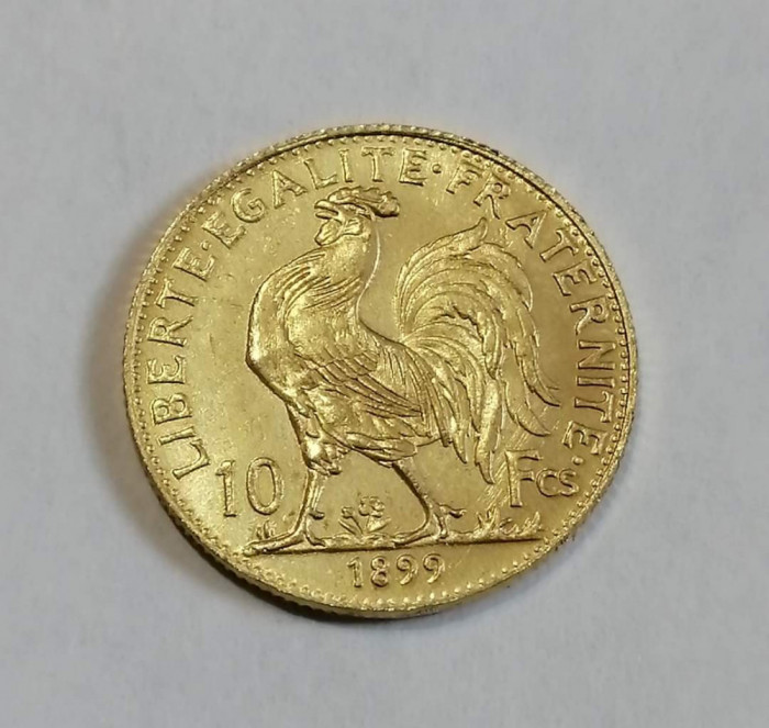 Replică 1/1 moneda 10 francs 1899, 1900, 1909 &quot;cocoșel&quot;