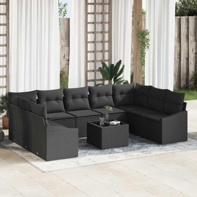 vidaXL Set de canapele pentru grădină 10 pcs Negru Rattan poli 3346893 foto