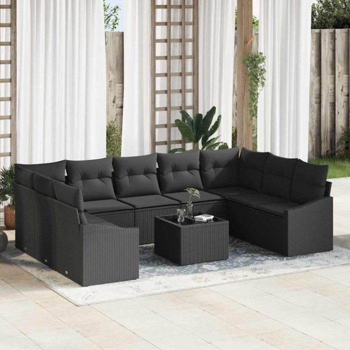 vidaXL Set de canapele pentru grădină 10 pcs Negru Rattan poli 3346893