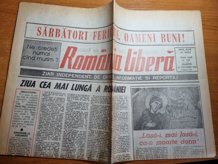 romania libera 22 decembrie 1990-1 an de la revolutie