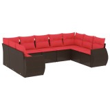 Cumpara ieftin Set canapele de gradina cu 9 piese si perne, poliratan maro