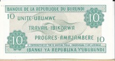 Bancnota 10 francs 1988, UNC - Burundi foto