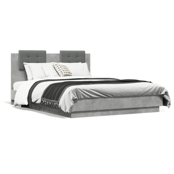 Cadru de pat cu tablie gri beton 135x190 cm lemn prelucrat