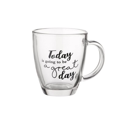 Cana 310 ml, cu mesaj Great Day, Transparent, Sticla, 9x10 cm, ATU-083673 foto