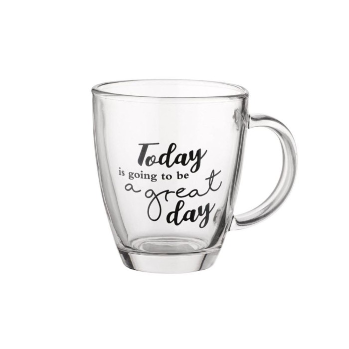 Cana 310 ml, cu mesaj Great Day, Transparent, Sticla, 9x10 cm, ATU-083673