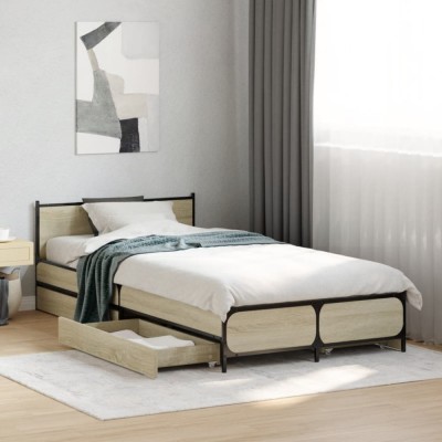 vidaXL Cadru de pat cu sertare stejar sonoma 75x190 cm lemn prelucrat 3279973 foto