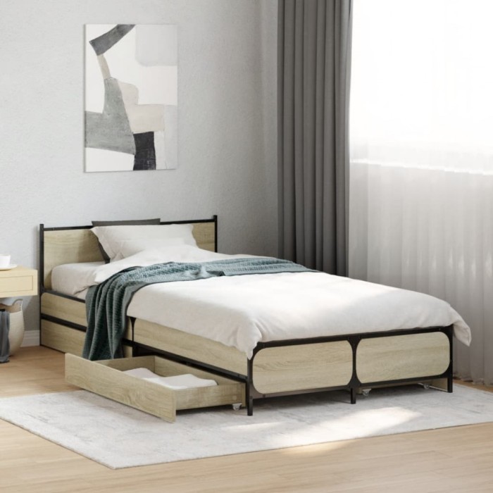 vidaXL Cadru de pat cu sertare stejar sonoma 75x190 cm lemn prelucrat 3279973