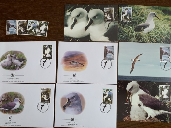 south georgia - pasari - serie 4 timbre MNH, 4 FDC, 4 maxime, fauna wwf