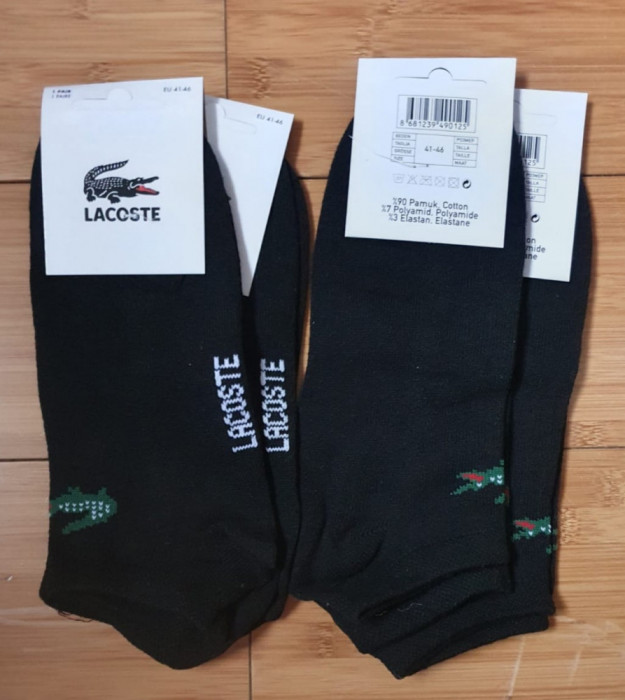 Set sosete barbati 4 perechi scurte Lacoste negru bumbac noi 41/46