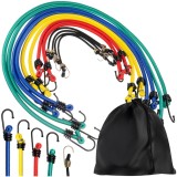 Set 12 corzi elastice pentru fixare bagaje cu carlige metalice si husa