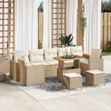 Set canapele grădină vidaXL 10 piese cu perne Bej Ratan sintetic Acacia, Set dining grădină vidaXL 3 piese cu perne Bej Ratan sintetic Acacia