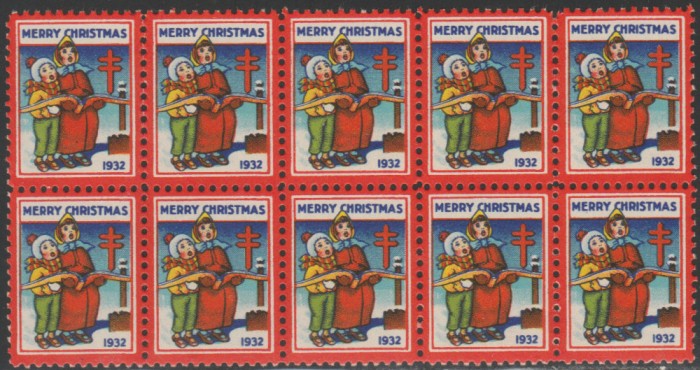 1932 SUA - Bloc de10 vignete de Craciun + Campanie Anti Tuberculoza, TBC