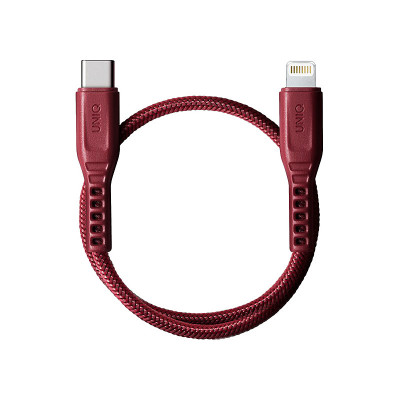 Cablu Date si Incarcare USB Type-C la Lightning UNIQ Flex, 3A, 0.3 m, Rosu foto
