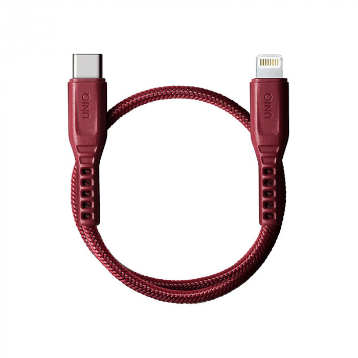 Cablu Date si Incarcare USB Type-C la Lightning UNIQ Flex, 3A, 0.3 m, Rosu