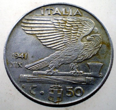 2.321 ITALIA WWII VITTORIO EMANUELE III 50 CENTESIMI 1941 R MAGNETICA foto