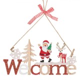 Decorațiune Suspendabilă de Crăciun, Tablă Cu Moș Crăciun, Ren, Fulgi și Glitter, 22 cm, Oem