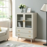 Vitrina living bej cu 2 usi din sticla si 2 sertare, 120x80x40 cm