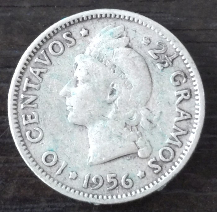 Moneda - Republica Dominicana - 10 Centavos 1956 - Argint