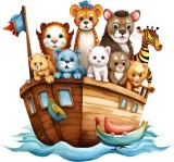 Cumpara ieftin Sticker decorativ Animale pe Barca, Maro, 64 cm, 8094ST-4, Oem