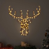 Sanie cu Reni vidaXL, 60 cm, cu 140 LED Alb Cald, Ratan, Decoratiune Craciun, Interior/Exterior, Alimentare USB