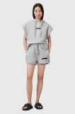 AllSaints pantaloni scurți din bumbac SORRI culoarea gri, cu imprimeu, high waist, W053TC