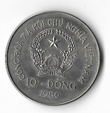 RARA!!! Moneda 10 dong 1986 - Vietnam (Buffalo), 30 mm, tiraj: 5000, Asia, Nichel